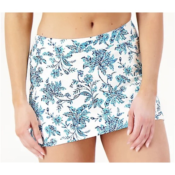 Lands End Womens Swim Skirt Plus Size 18 White Teal Blue Floral NEW - Picture 1 of 7